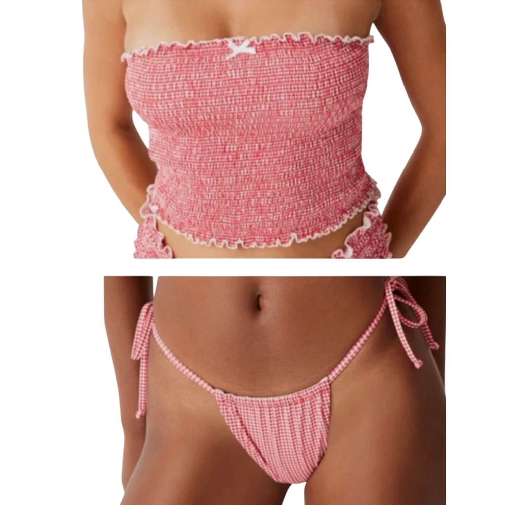 FRANKIES BIKINIS LADYBUG GINGHAM ST. JEAN TOP TIA BIKINI BOTTOMS SWIMSUIT SET XL